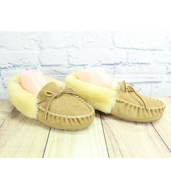 LL Bean Brown Suede Wicked Good Shearling Lined Moccasin Slippers Size 11 M - Picture 3 of 9